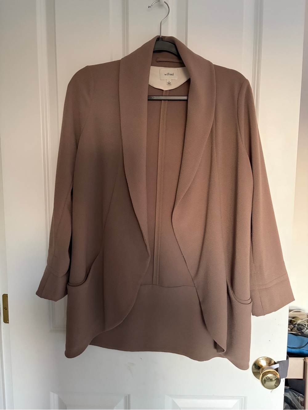 Wilfred Open-Front Shawl Collar Coatigan in Taupe